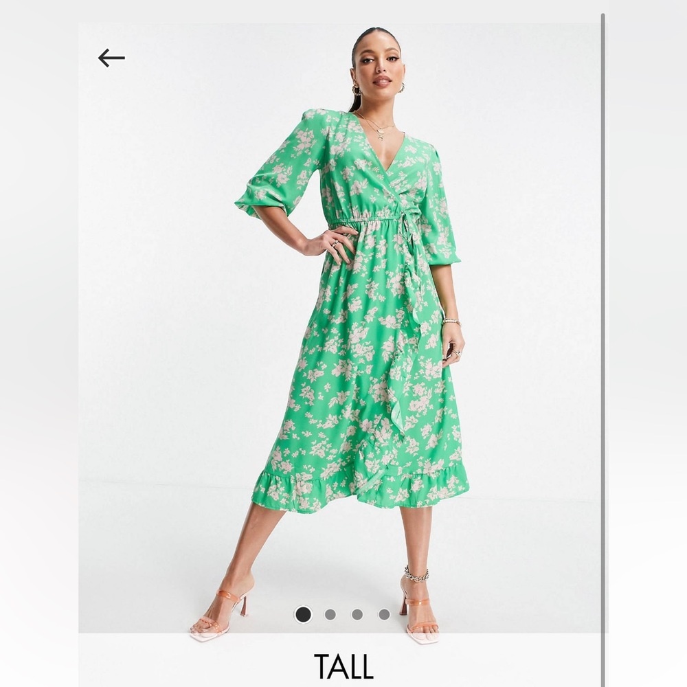 New Look Tall floral wrap midi dress in green pattern